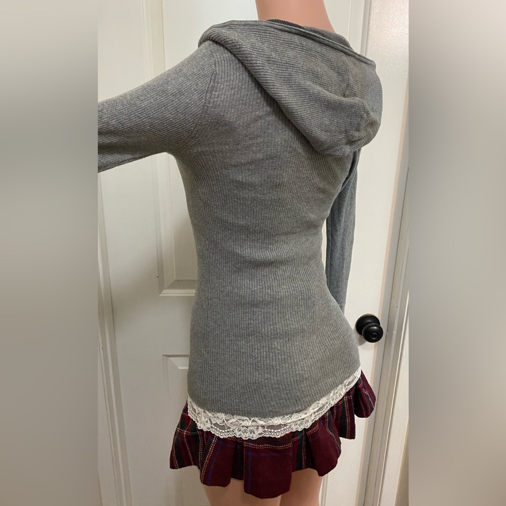 Vintage y2k Abercrombie grey button up ribbed hooded long sleeve top - Picture 14 of 15